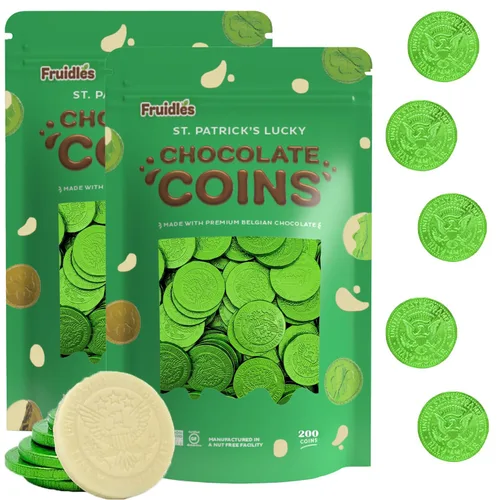 Miniatura 5 de Fruidles Monedas de chocolate con leche blanca del día de San Patricio, monedas verdes, moneda de chocolate con leche