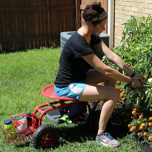 Miniatura 7 de Sunnydaze Carrito de jardín con ruedas - Taburete de jardín sobre ruedas - Asiento de jardinería con ruedas con mango extensible - Asiento giratorio