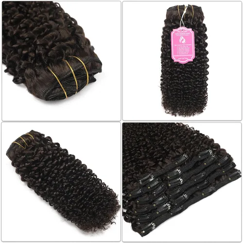 Miniatura 6 de Extensiones de cabello rizado kinky con clip para mujeres negras 14 pulgadas 2# marrón oscuro extensiones de cabello rizado con clip cabello humano