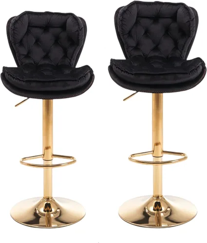 Miniatura 4 de Taburete de bar moderno giratorio de altura de pub, silla de comedor alta con asiento de terciopelo, respaldo, taburete hidráulico sin brazos, Negro