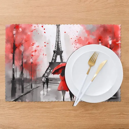 Miniatura 4 de Juego de 6 manteles individuales románticos de la Torre Eiffel para el día de San Valentín, lavables, para cocina, comedor, decoración del hogar, 12