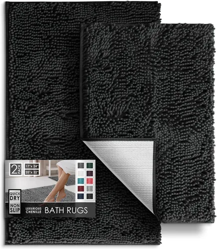 Miniatura 70 de Hearth & Harbor Alfombras de baño, tapete de baño de chenilla - Alfombras de baño lavables a máquina para baño con respaldo antideslizante de goma