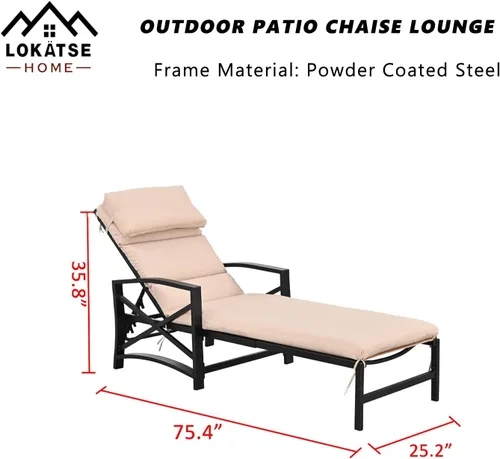 Miniatura 2 de LOKATSE HOME - Silla reclinable con cojín y almohada suave para piscina, cubierta, patio, color caqui