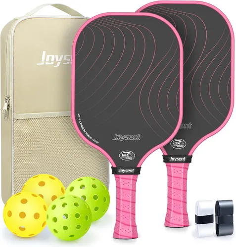 Miniatura 12 de Juego de 2 palas de pickleball aprobadas por USAPA de fibra de carbono con raquetas de pickleball para principiantes, bolas de pepinillo