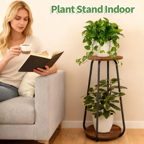 Miniatura 5 de Soporte para plantas de interior, estante de 2 niveles para plantas, soporte de pedestal, soporte de flores, soportes de metal para plantas