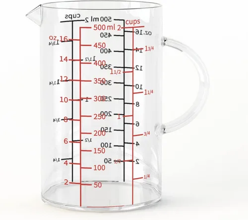 77L Taza medidora de vidrio, [escala de medición doble cara, mango aislado, pico en forma de V], taza medidora de vidrio de borosilicato alto para