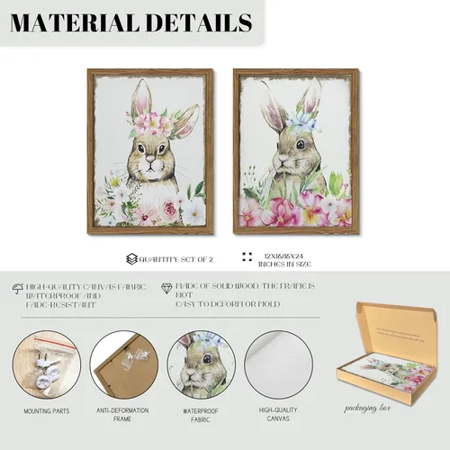 Miniatura 4 de Zeredi Arte de pared retro de conejo de Pascua de 12 x 16 pulgadas