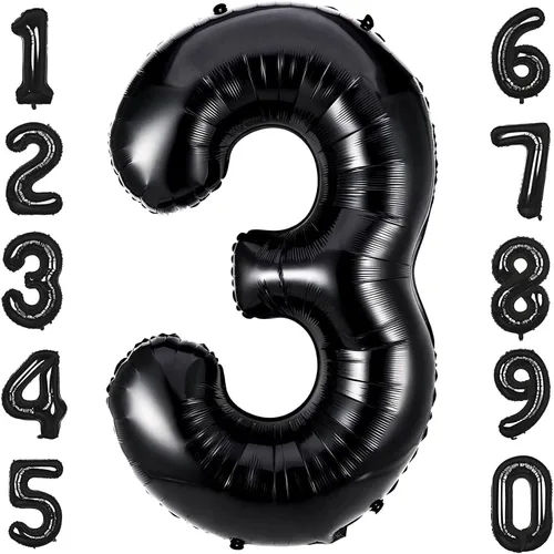 Miniatura 22 de Globos de 40 pulgadas negros con número 0 de helio, globos negros gigantes con número 0 para decoraciones de fiesta de cumpleaños, aniversario, baby