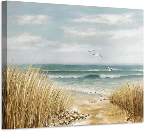 Miniatura 7 de Lienzo decorativo para pared, camino de playa: camino de arena con pintura de valla a la costa, impresiones artísticas para baño