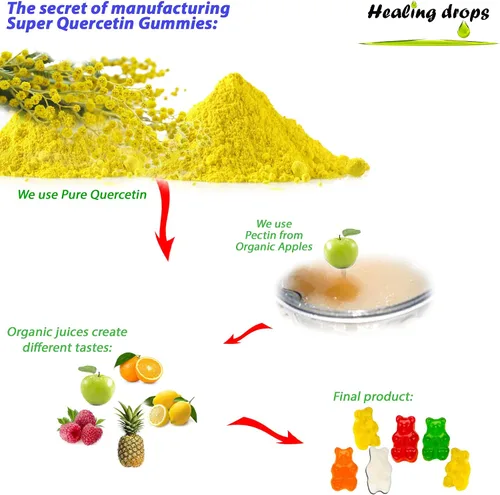 Miniatura 3 de Gomitas de quercetina con bromelina – Vitamina C + Zinc + Vitamina D3 – Quercetina 500 mg Gummies para niños y adultos