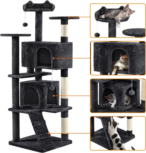 Miniatura 3 de Yaheetech Árbol para gatos de varios niveles para gatos grandes, con cómodos condominios para gatos de interior Negro