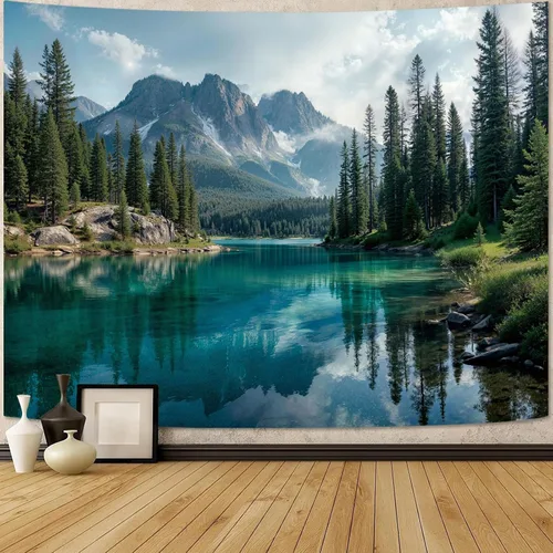 Miniatura 12 de Zussun Tapiz de Bosque Natural de Montaña Tapiz Verde de Pino Luz Solar Selva para Dormitorio Estético Planta Paisaje de Montaña Tapices Pequeños
