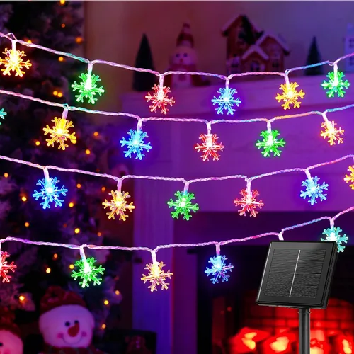 Miniatura 14 de Brightown Guirnalda de luces solares de copo de nieve de Navidad, paquete de 2 unidades, 100 luces LED de 78 pies para exteriores, impermeables