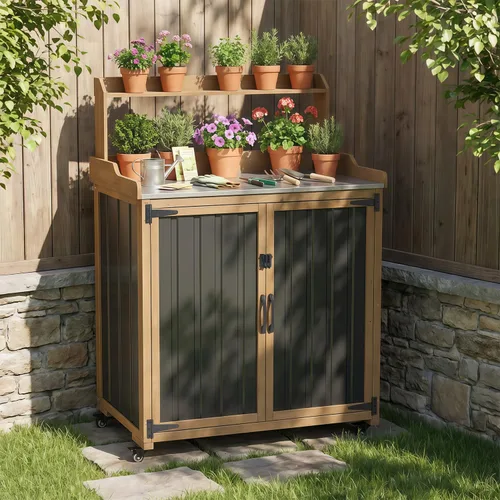 Miniatura 13 de Gabinete de almacenamiento al aire libre impermeable con estantes, pequeño cobertizo de almacenamiento, gabinete de almacenamiento vertical alto