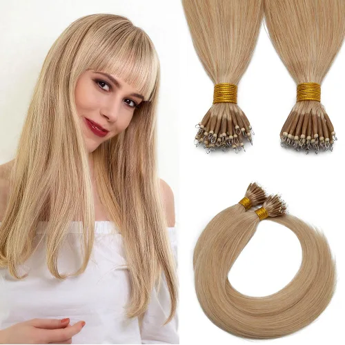 Miniatura 35 de SEGO Extensiones de cabello humano con micro cuentas, extensiones de cabello humano con micro bucle, lacio, natural, fusión fría, 1.76 oz/paquete