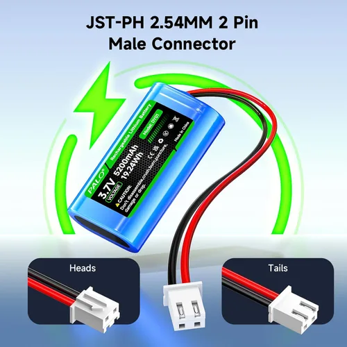 Miniatura 3 de Batería de iones de litio de 5200 mAh 3.7 V con enchufe JST-PH JST 2.54/2P (no JST-PH 2.0 2 pines), batería recargable de litio de 3.7 voltios