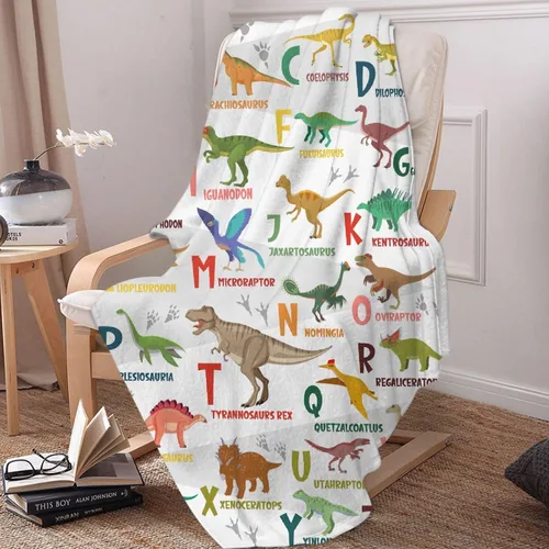 Miniatura 4 de Manta del alfabeto de dinosaurio, manta de dinosaurio para niños y niñas, franela suave y acogedora, ligera y cálida, 30 x 40 pulgadas para bebés