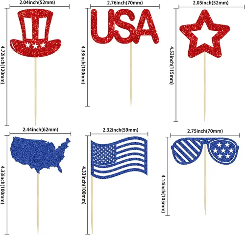 Miniatura 2 de Gyufise 24 adornos para cupcakes del Día de la Independencia con mapa de la bandera de Estados Unidos, patrióticos para cupcakes del 4 de julio, Día