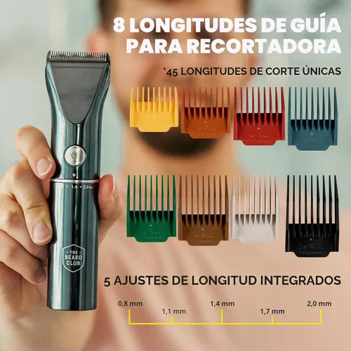 Miniatura 6 de The Beard Club Recortadora de barba para hombres – Cortadora eléctrica inalámbrica recargable de barba y pelo – Alta potencia 7000 RPM – 8 guías