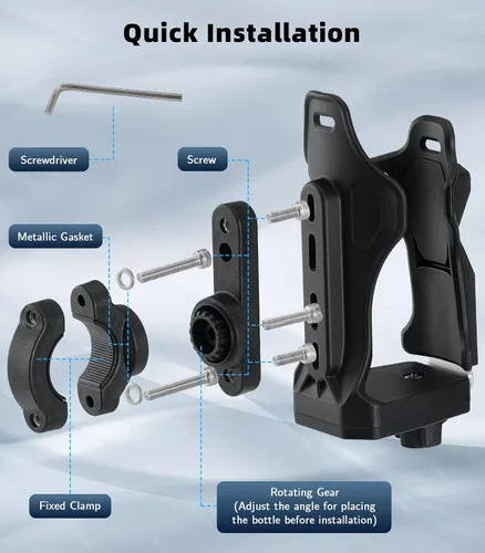 Miniatura 7 de MoKo Soporte para botella de agua para bicicleta, jaula ajustable para botella de agua de 1.9-3.6 pulgadas de diámetro, para manillar y marco, Negro