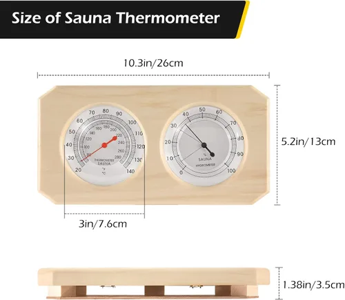 Miniatura 6 de Dyna-Living 2 en 1 Sauna de madera para sauna higrotermógrafo interior Fahrenheit termómetro e higrómetro para hotel o sala de sauna
