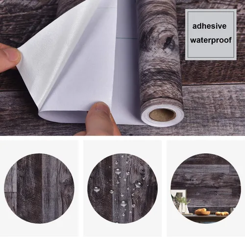 Miniatura 6 de WENMER Papel tapiz autoadhesivo de madera gris para despegar y pegar, papel tapiz de tablones de madera de 17.71 x 236 pulgadas para encimera, Gris