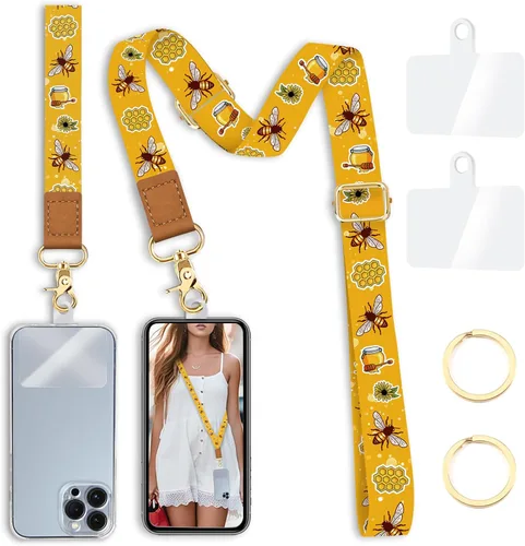 Miniatura 38 de Cordón cruzado para teléfono celular con correa para la muñeca, diseño de flores, para colgar alrededor del cuello, correa floral ajustable