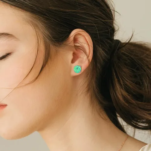 Miniatura 2 de CERSLIMO - Aretes de ópalo multicolor para mujer, 8mm