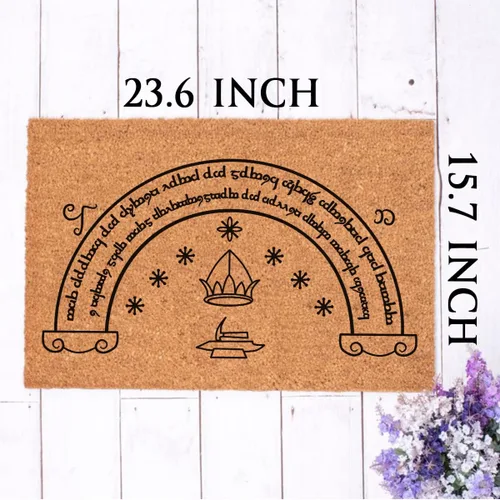 Miniatura 3 de Felpudo divertido de fibra de coco – Habla amigo y entra en anillos – Tapete marrón con fuente negra – 23.6 x 15.7 pulgadas