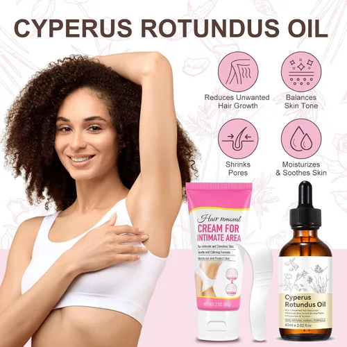 Miniatura 5 de Cyperus Rotundus Oil - Crema depilatoria sin dolor para mujeres, reduce el crecimiento del vello corporal, crema de depilación íntima/privada