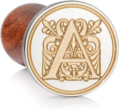 Miniatura 7 de Sello de cera Mceal, sello grande de 1 1/5"(30mm) de diámetro, cabeza de latón plateado con mango de madera, serie de letras de la A a la Z