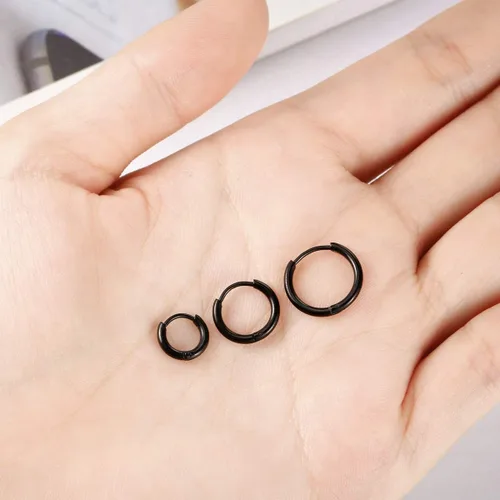 Miniatura 3 de Aretes de aro finos de acero inoxidable quirúrgico de 0.236 in0.315 in0.394 in, aretes de aro pequeños para mujeres y hombres