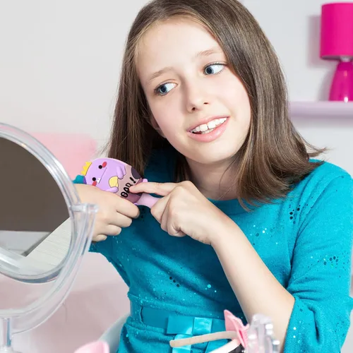 Miniatura 5 de Cepillo desenredante para niños pequeños, mini cepillo de masaje para niños con cojín de aire, para cabello fino de niños y niñas, color morado 4.