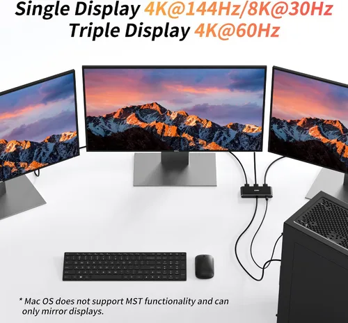 Miniatura 3 de 3 puertos DisplayPort 1.4 a 3 HDMI Splitter Triple 4K 60Hz Monitores Single 8K, Dual 4K 120Hz DP a 3X HDMI Multi Monitor MST Hub 1.5 pies (17.7 in)
