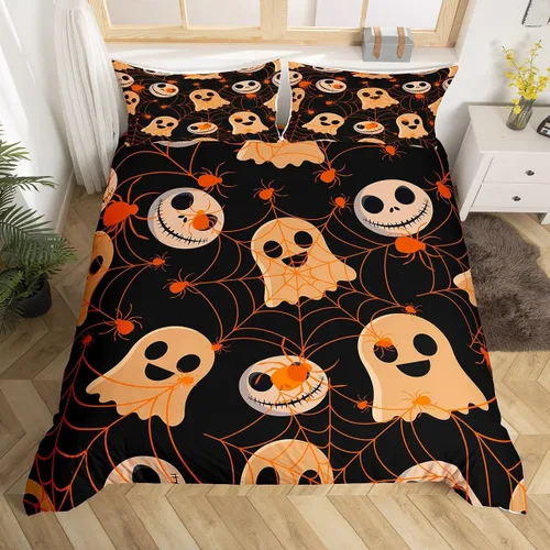 Miniatura 23 de Erosebridal Juego de ropa de cama de murciélago de Halloween, tamaño individual, con purpurina y estrellas, galaxia, funda de edredón para niños