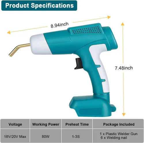 Miniatura 2 de Choerinton Kit de soldador de plástico inalámbrico compatible con batería de litio Makita de 18 V, pistola de soldadura portátil de 80 W