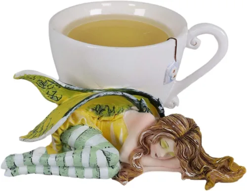 Ebros Gift Amy Brown Fantasy Manzanilla calmante en taza de té con figura de hadas durmiendo escultura festiva coleccionable