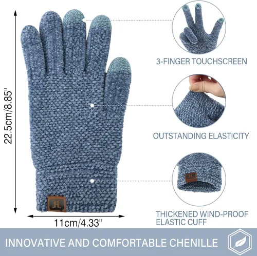 Miniatura 2 de FZ FANTASTIC ZONE Womens Winter Touchscreen Gloves for Cold Weather, Chenille Warm Knit Gloves