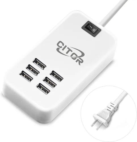 Miniatura 8 de Cargador USB multipuerto, estación de carga USB de 6 puertos para múltiples dispositivos, teléfono, tableta, regleta de alimentación con interruptor