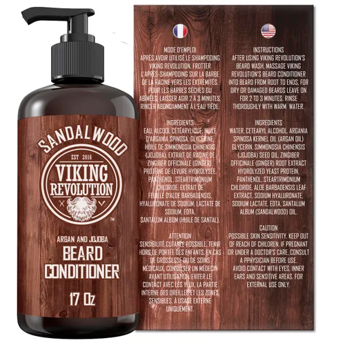 Miniatura 6 de Viking Revolution Acondicionador de barba con aceites de argán y jojoba – suaviza y fortalece – Aroma de sándalo – Acondicionador de barba
