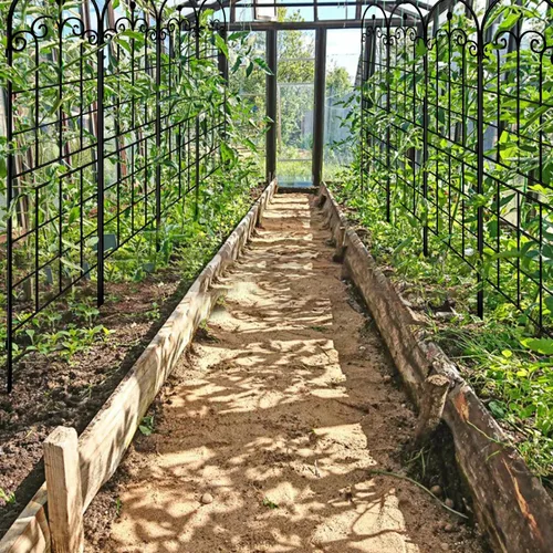 Miniatura 6 de LZRS - Paquete de 2 arcos de hierro rústico de 71x20 pulgadas para decoración de jardín con enrejado con revestimiento de metal negro – Perfecto
