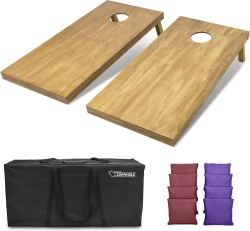 Miniatura 101 de GoSports 4 ft x 2 ft Regulation Size Wooden Cornhole Boards Set with Light Brown Finish - Includes Carrying Case and Bean Bags Negro- gris