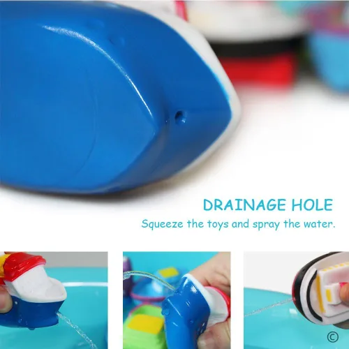 Miniatura 5 de Juguetes flotantes de baño para bañera (6 unidades), juguetes de barco de baño suaves para bebés, juguetes de agua de aprendizaje de bañera