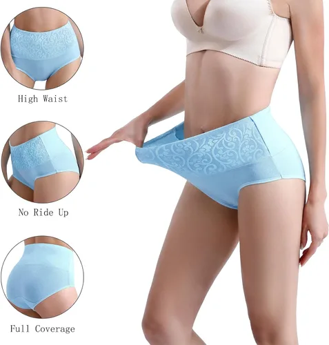 Miniatura 3 de Ropa interior de algodón para mujer, con control de abdomen, cintura alta, suave, transpirable, cobertura completa, paquete múltiple