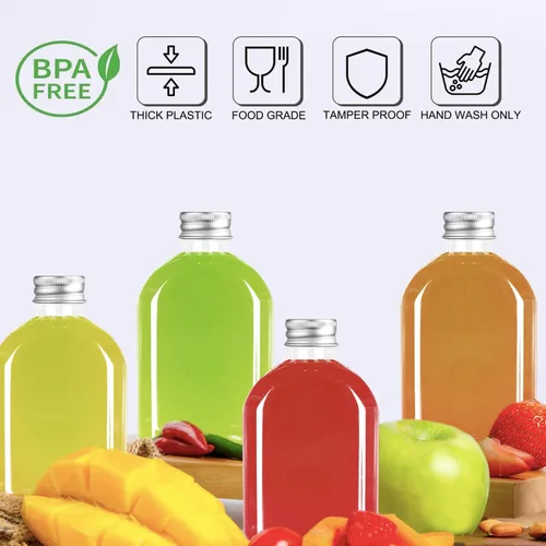 Miniatura 2 de Botellas de plástico con tapas, paquete de 24 botellas transparentes para jugos, botellas reutilizables para bebidas, recipientes transparentes a