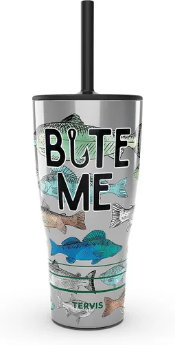 Miniatura 13 de Tervis Vaso aislado de doble pared Bite Me hecho en Estados Unidos mantiene las bebidas frías y calientes, 16 onzas, tapa verde cazador, clásico