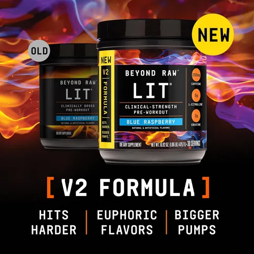 Miniatura 4 de BEYOND RAW LIT V2 - Polvo de entrenamiento de fuerza clínica, golpea más duro, bombas más grandes, cafeína, L-citrulina, creatina, frambuesa azul