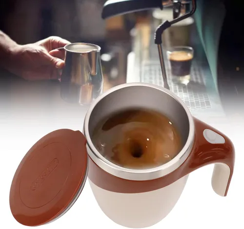 Miniatura 4 de Taza de café con agitación magnética automática de 12.8 fl oz, taza de acero inoxidable para café, té, leche de chocolate caliente, taza de mezcla