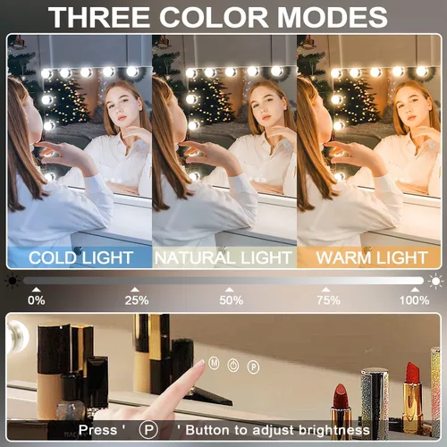 Miniatura 2 de Kottova Espejo de tocador con luces, espejo de maquillaje iluminado de 23 x 18.1 pulgadas con 15 bombillas LED regulables, espejo Hollywood