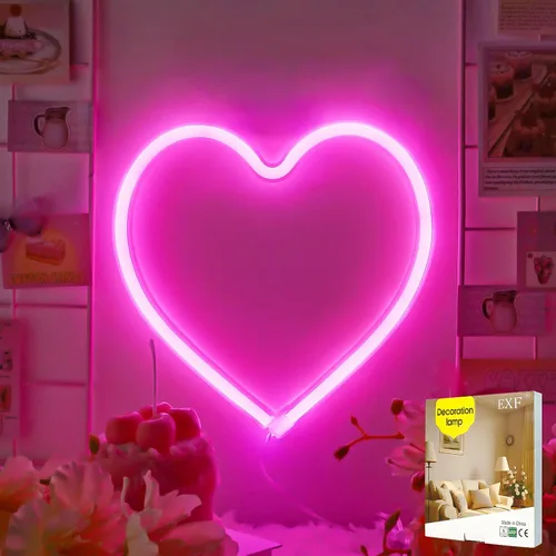 Letrero de neón con forma de corazón rosa, funciona con pilas o USB, luces LED para decoración del día de San Valentín, regalos de San Valentín para